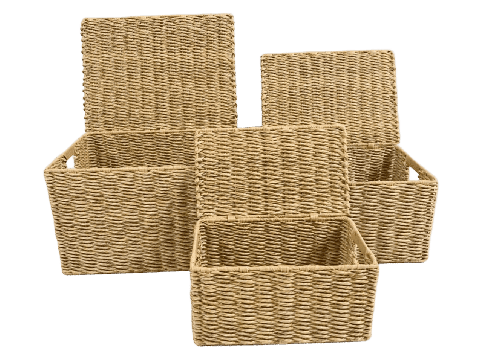 Top-tier Rectangular PE Resin Woven Trunks with Attached Lids and Cut-Out Handles